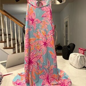 Lilly Pulitzer Pink and Blue Floral Midi Dress